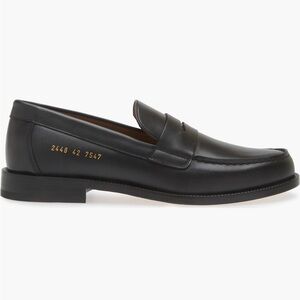 Black Leather Slip-On Loafers with Penny Strap